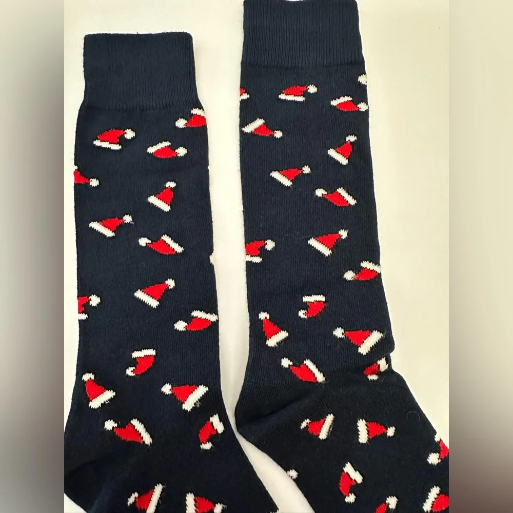 NWOT American Eagle Crew Socks Graphic Santa Hats Blue One Size